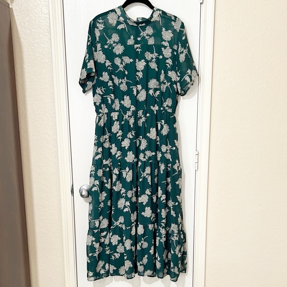 Lulus Green White Floral Print Maxi Dress Tiered Boho Cottagecore Prairie XL